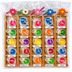 5 Frog Candles in Wooden Holder Assorted Colours