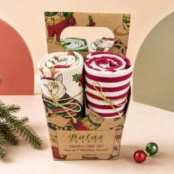 4 Christmas Tea Towels In Carrier Box Recycled Cotton