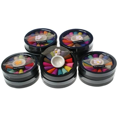 Mixed incense cones in round box