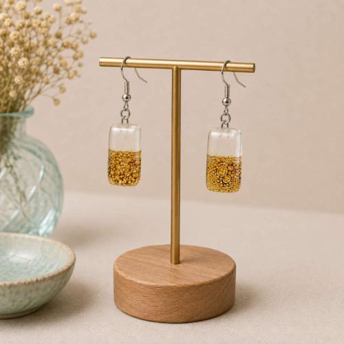 Earrings Recycled Glass Rectangle White Gold 0.8 x 1.5cm