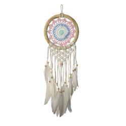 Dreamcatcher on bamboo frame, 17cm diameter pink blue white green