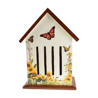 Butterfly house, white with brown roof, 30x21cm