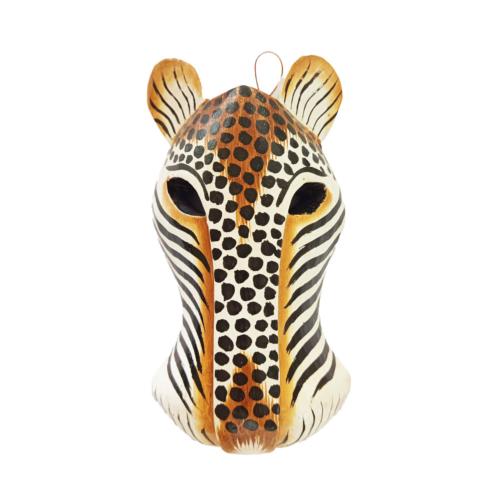Mask Albesia Wood Big Cat Black Spots on White 20cm