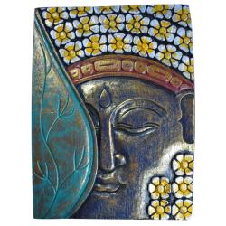 Wall hanging woodcarving Budhha yellow flowers 30 x 40 x 3xm