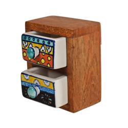 Wooden mini chest with 2 brightly coloured drawers 9 x 11.5 x 7cm