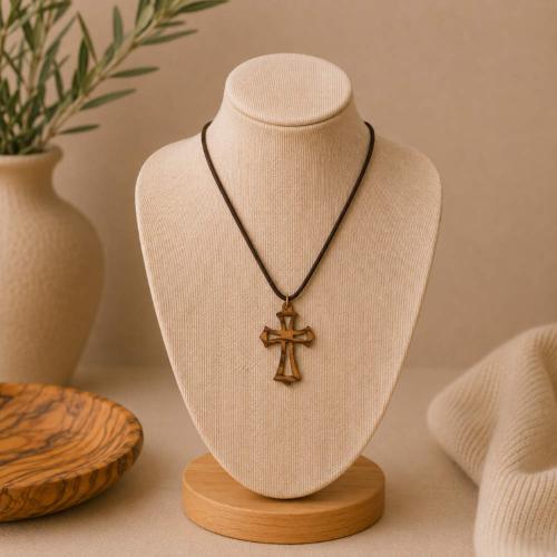 Pendant olive wood, cut-out cross, 2 x 3cm
