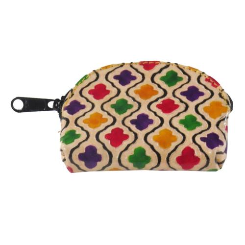 Purse Leather, Floral Red Green Blue Yellow 8.5 x 7.5cm