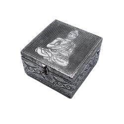 Jewellery box, aluminium Buddha design, 10x6x10cm