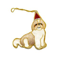 Hanging Decoration Embroidered Dog With Santa Hat