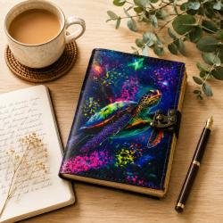 Notebook with Clasp Leather Turtle 13 x 18cm