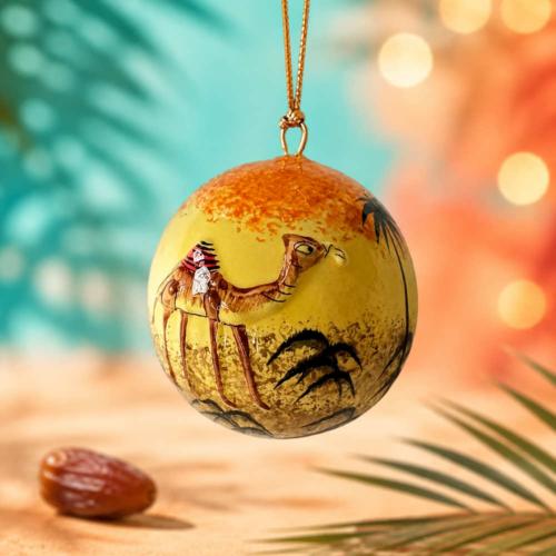 Bauble Papier Mâché Camel Yellow 4.5cm