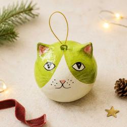Cat Hanging Decoration Papier Mâché Green 5cm