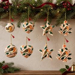 Set of 48 Papier Mâché Assorted Hangings Robin Design