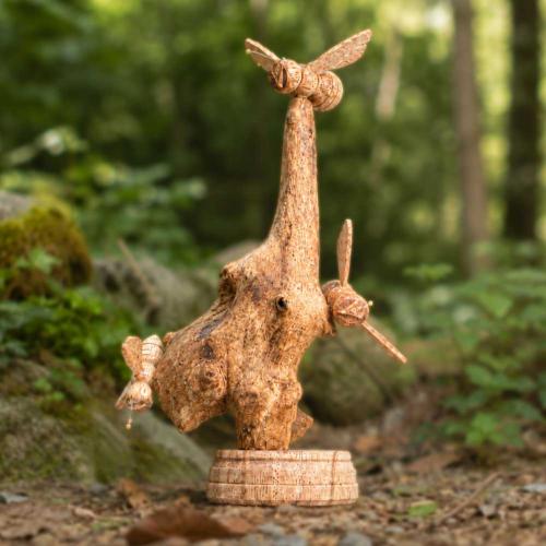 Handcrafted Wooden Three Bees Sculpture