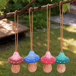 Handcrafted Flat Toadstool Hanging Decorations - Assorted Colours (Set of 48)