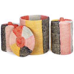 Set of 3 laundry / storage baskets kaisa grass 6 colour stripes