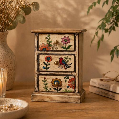 3 Drawer Chest Hand Painted Wood Storage Cabinet 14x10x20cm