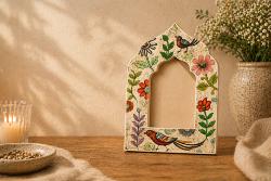 Photo Frame Hand Painted Wood Floral Arched 4x6 inch Photo