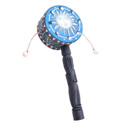 Rattle Albesia Wood Sun Face Dark Handle