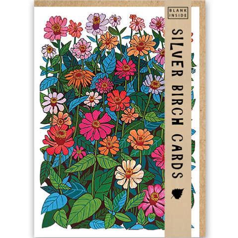 Greetings card "Zinnias" 12.5 x 18cm