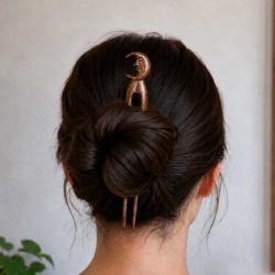 Hand-Carved Rosewood Moon Hair Pin