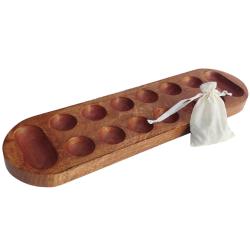 Mancala Board Game Mango Wood with Glass Marbles