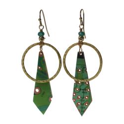 Earrings, recycled circuit board, tie shape with circle