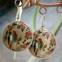 Earrings gold coloured with parrots