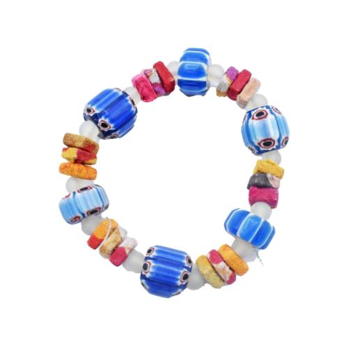 Bracelet Ceramic Handpainted Assorted Shapes Blue + Multi