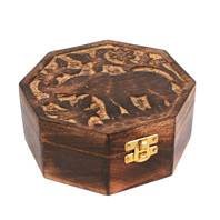 Box mango wood elephant design octagonal 15x15x7cm