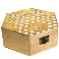 Hexagonal jewellery/trinket box, mango wood honeycomb