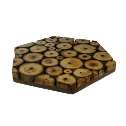 Trivet hexagonal, decorative mango wood branch slices