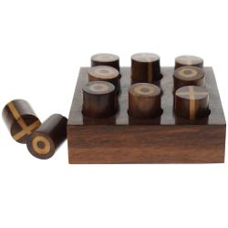 Wooden noughts and crosses tic-tac-toe game sheesham wood 7x7x2