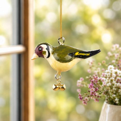 Hanging Bird Decoration Goldfinch, Recycled Plastic
