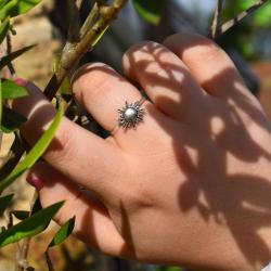 Ring, silver colour, Sun