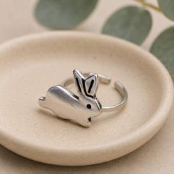 Ring, Silver coloured Rabbit 2cm (adjustable) motif 3.5(L) x 2 (W) cm