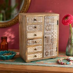 Mini Storage Chest Mango Wood Ethnic Pattern 26 × 15 × 32 cm