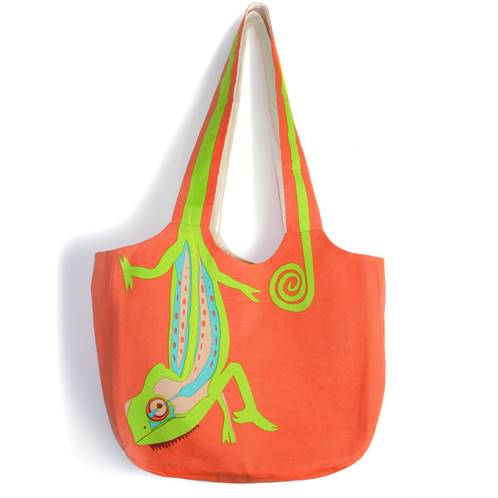 Shoulder bag, cotton, chameleon