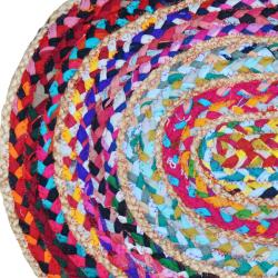 Rug/doormat, recycled cotton & jute oval multi coloured 45x60cm