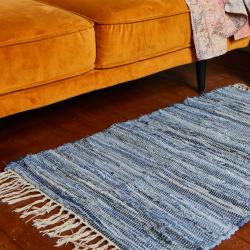 Dhurrie rug, recycled denim striped, 80x120cm