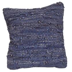 Rag cushion cover recycled leather handmade blue 40x40cm