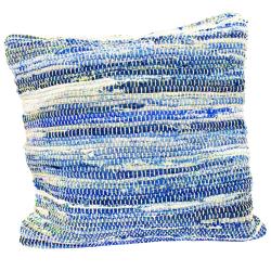 Chindi rag cushion cover recycled cotton blue denim 40x40cm