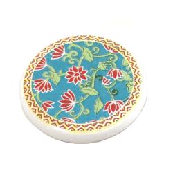 Single Ceramic Coaster Red Flowers on Blue