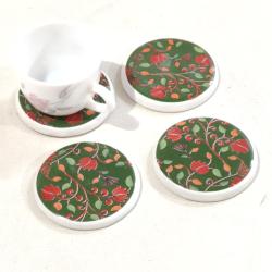Single Ceramic Coaster Flowers on Green