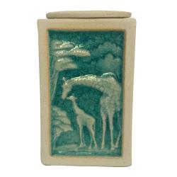 Oilburner, rectangular with giraffe design, blue glaze 7.5x7.5x11.7cm