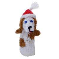 Finger puppet, spaniel dog with Christmas hat