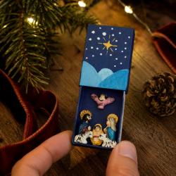 Mini Traditional Ceramic Matchbox Nativity Blue