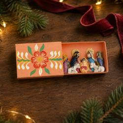 Mini Traditional Ceramic Matchbox Nativity Magenta