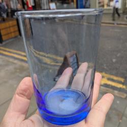 Single Tumbler Recycled Glass Blue Tinted, 10cm height