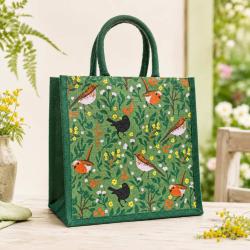 Jute Shopping Bag, Garden Birds 30x30cm